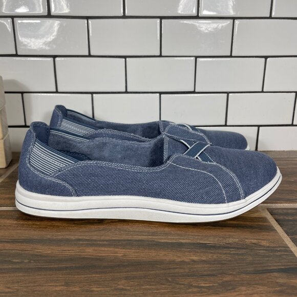 Clarks Breeze Skip Womens Size 8.5 Wide Shoes Blue Denim Sparkle Comfort Slip On - Picture 3 of 12